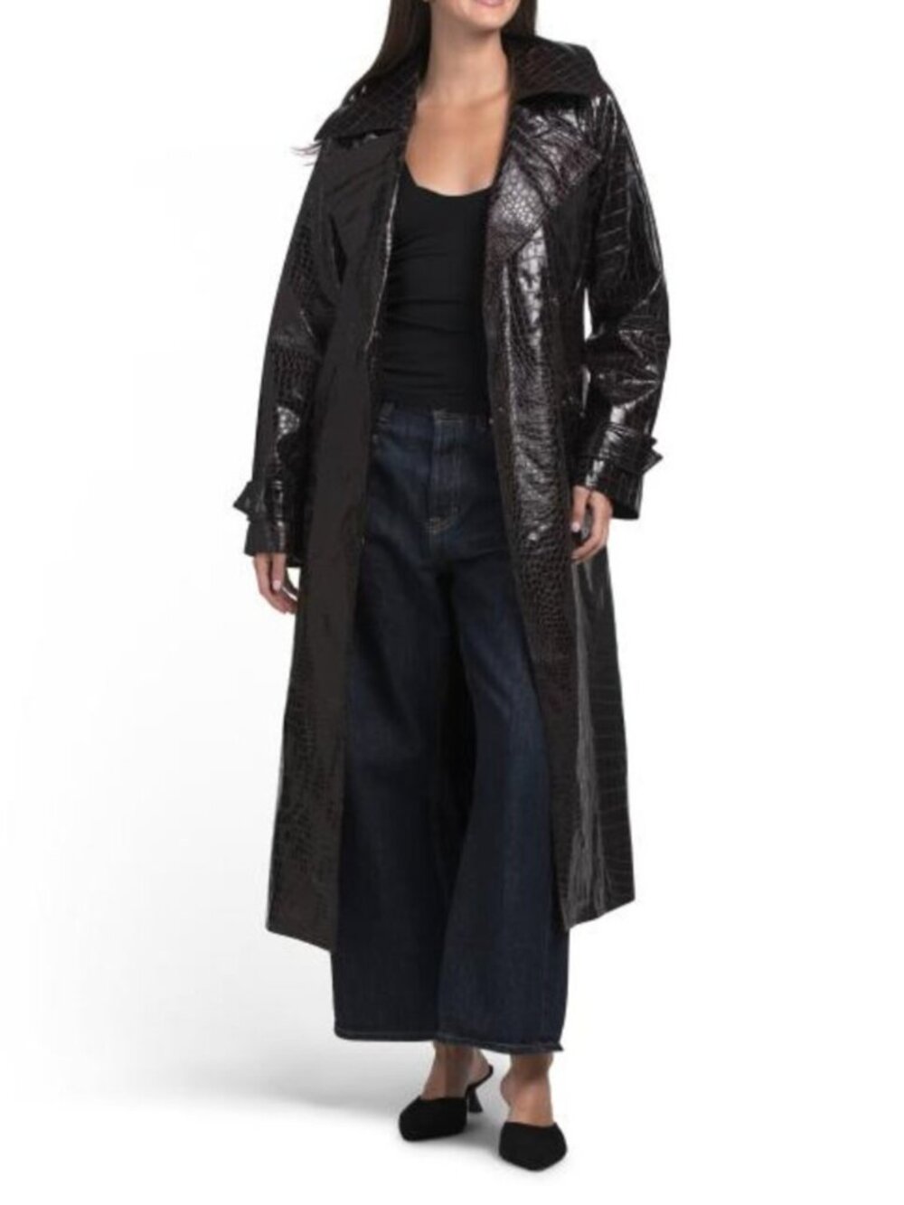 BERNARDO Faux Leather Croc Embossed Trench Coat